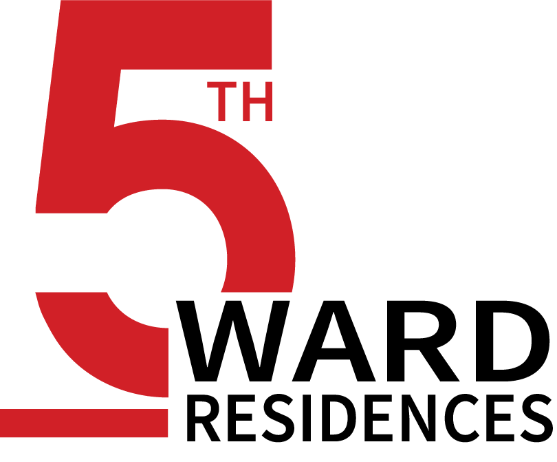 a graphic with the 5th 5th ward residences logo